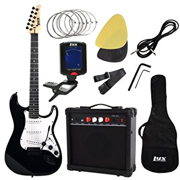 LyxPro Complete Beginner Starter kit Pack Full Size Electric Guitar with 20w Amp, Package Includes All Accessories, Digital Tuner, Strings, Picks, Tremolo Bar, Shoulder Strap, and Case Bag