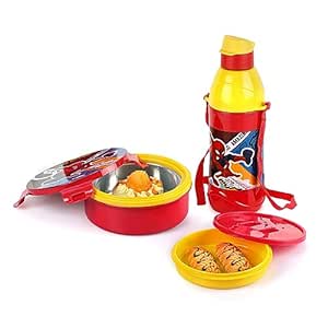 CELLO Tiffy Spiderman Gift Set Insulated Lunch Box & Water Bottle | Leak Proof | Easy to Clean | Lunch Box 460 ml, Water Bottle 400 ml, Red & Yellow