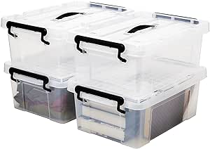 EZOWare 15 Quart Lidded Plastic Storage Bin Boxes, Clear Stackable Container Baskets with Top Handle and Lid - 17 x 12 x 7 inches, 4 Pack