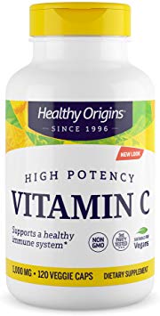 Healthy Origins Vitamin C 1,000 mg (Non-GMO Tested, High Potency, Immune Support, Vegan), 120 Veggie Caps