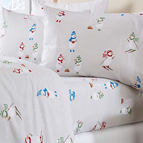 Home Fashion Designs Stratton Collection Extra Soft Printed 100% Turkish Cotton Flannel Sheet Set. Warm, Cozy, Lightweight, Luxury Winter Bed Sheets. (Full, Snowman)