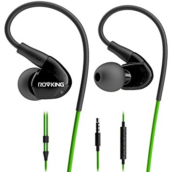 Rovking Earbud Headphones with Microphone Deep Bass, Stereo In Ear Remote Sweatproof/IPX5 Tangle-free Durable Running Earphones, Black