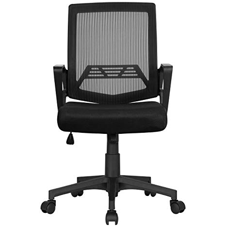 Yaheetech Computer Chair Ergonomic Office Chair Mid-Back Desk Chair w/Armrest and Swivel Casters - Black