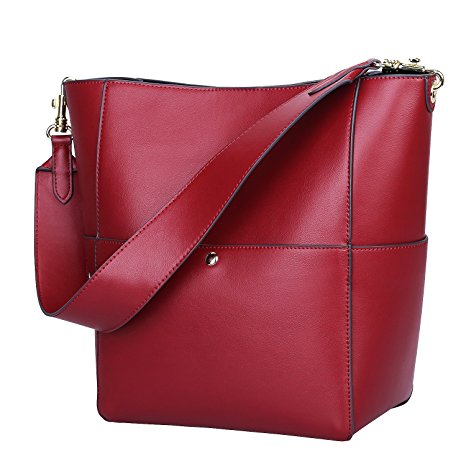 S-ZONE Women's Fashion Vintage Leather Tote Shoulder Bag Handbag Purse (Wine Red)