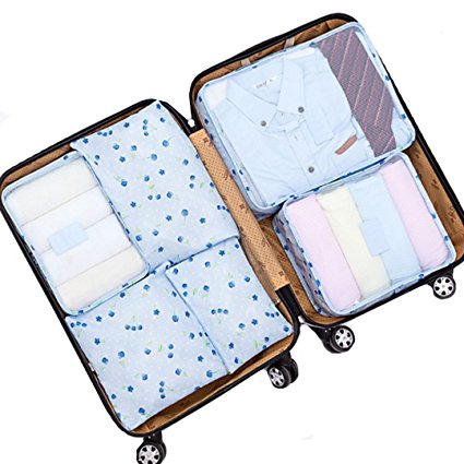LA HAUTE 6pcs Travel Organizers Packing Cubes Luggage Organizers Compression Pouches,Blue Cherry