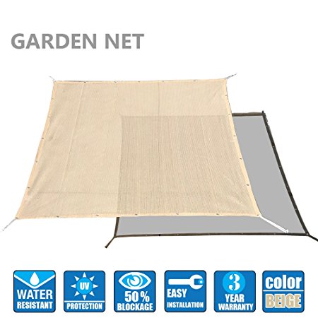 Alion Home HDPE 50% Sun Block Garden Netting Mesh - No Black Trim (6' x 8', Beige)