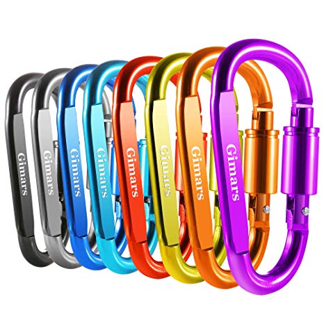 Gimars 8 Pack 3" Improved Durable Screw Locking & Spring Gate D Shape Aluminum Carabiners Clips Hook for Home, Rv, Camping, Fishing, Hiking, Traveling and Keychain