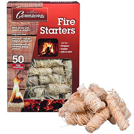 Camerons All Natural Firestarters- 50 pack- Lightning Fast Lighters for Barbecue Grill, BBQ Charcoal, Campfire, Fireplace and More- Unique Design Lights Faster than Cubes, Square or Nuggets