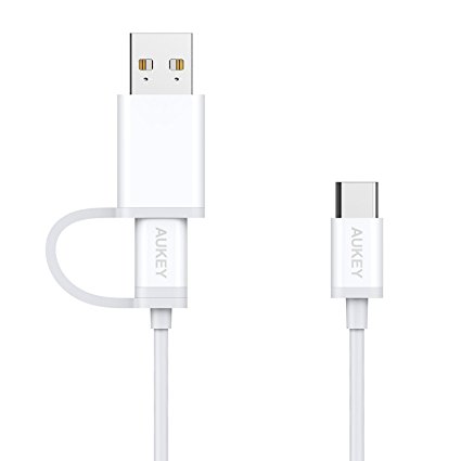 AUKEY USB-C Cable, 2 in 1 USB 2.0 Type-C Cable (A to C and C to C 3.3ft/1m) for Samsung Galaxy S8 S8 , Nexus 6P 5X, Google Pixel, LG G5 V20, HTC 10 and More (White)