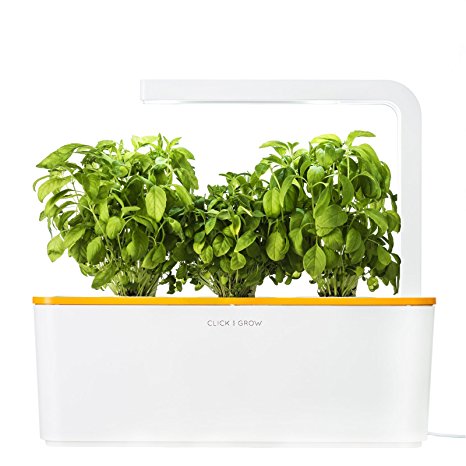 Click & Grow Indoor Smart Herb Garden with 3 Basil Cartridges and Orange lid