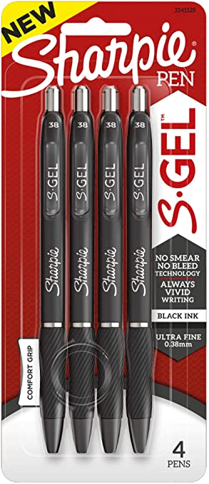 Sharpie S-Gel, Gel Pens, Ultra Fine Point (0.38mm), Black, 4 Count