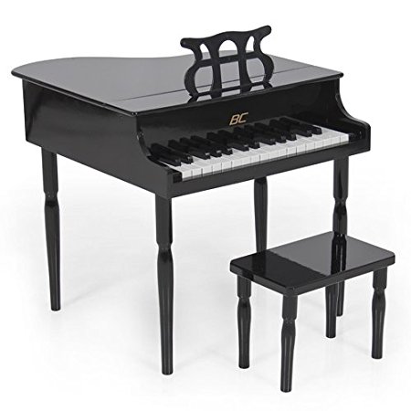 Children Wood Toy Grand Piano with Bench Kids Piano 30 Key-(Black)