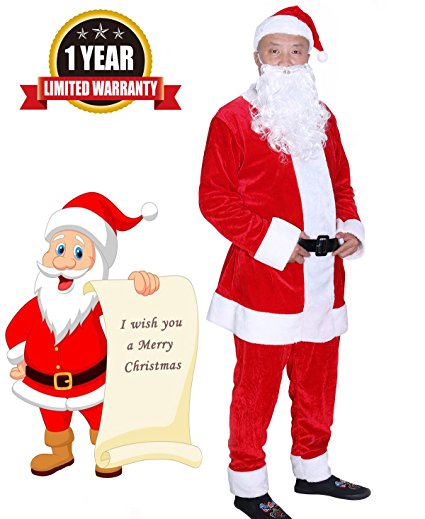 SuBleer Santa Suit Adult Santa Christmas Suit Costume Deluxe Ultra Men's Claus Suit