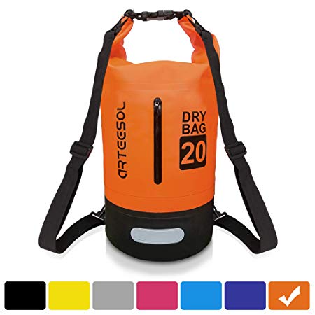 arteesol Waterproof Dry Bag, 5L/10L/20L/30L Backpack Dry Sack with Waist Strap for Beach Swim Kayaking Hiking - Protect Camera Cash Document from Water and Dirt