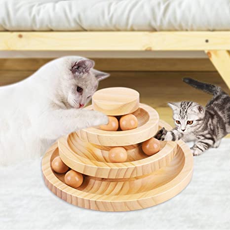 Cat Supplies Funny Roller Cat Toy-Three Layer Wooden Track Balls Turntable for Kitty Cat Gifts for Your Cats