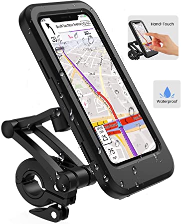 Lifelf Bicycle mobile phone holder, waterproof smartphone holder with touch screen, 360° rotatable, height adjustable for iPhone Samsung Galaxy Huawei to 6.7 inch, bicycle motorbike, black
