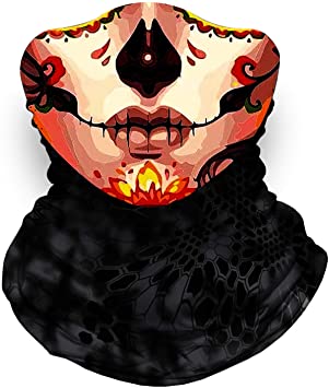 Skull Face Mask Bandana, Motorcycle Face Mask for Men Women, Skeleton Half Face Mask Sun UV Dust Wind Protection Breathable Rave Face Scarf Neck Gaiter for Biker Riding