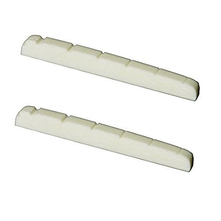 Greenten 2 Pcs 6 String Electric Bone Nut Cattle Bone Slotted Replacement (42 X 3.5, Unbleached)
