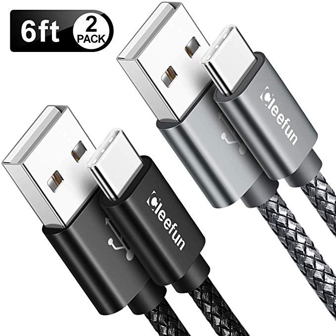 USB Type C Cable Fast Charging, [2-Pack, 6ft] CLEEFUN USB to USB C Cable Fast Charger Nylon Braided Cord for Samsung Galaxy S9 S8 Plus S9 , S10 S10  S10e, Note 8 9 10, A10E A20 A50 A70,LG G8 G7 G6 V30