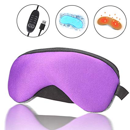 Portable Cold and Hot USB Heated Steam Eye Mask   Reusable Ice Gels for Sleeping, Eye Puffiness, Dry Eye, Tired Eyes, and Eye Bag with Time and Temperature Control (Purple)