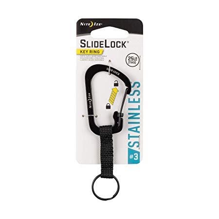Nite Ize CSLW3-01-R6 SlideLock Ring, Aluminum Locking Carabiner Key, 3-25lb Capacity, Black
