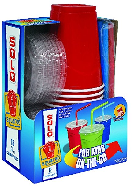 Solo 9 Oz Plastic Cup, Lid, & Straw Combo Pack, 15 Cups