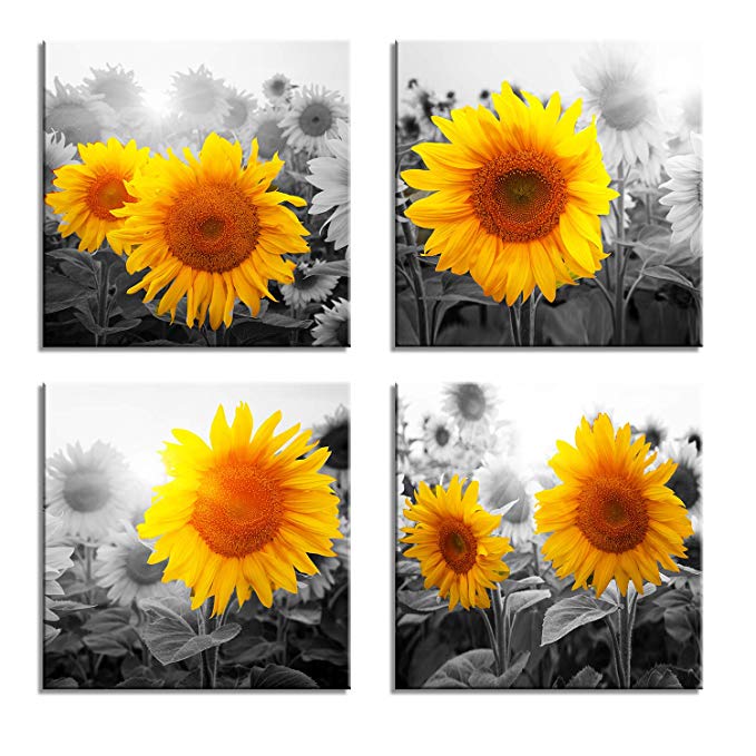 Canvas Wall Art for Living Room Bathroom Wall Decor for Bedroom Kitchen Artwork Canvas Prints Sunflower Flowers Painting 12" x 16" 3 Pieces Modern Framed Office Home Decorations Family Picture