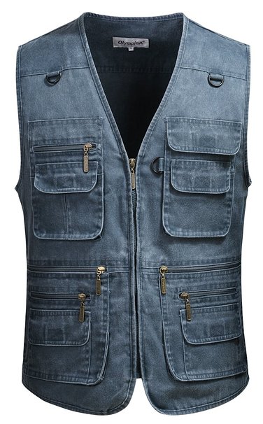 Mrignt Mens Casual Loose Fit Multi-Pockets Zipper Denim Vest Jackets