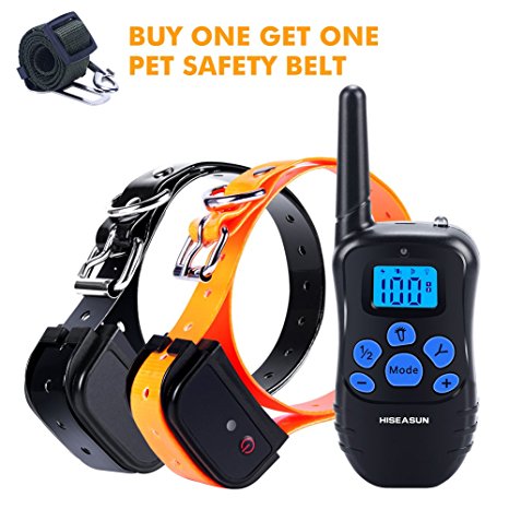 HISEASUN Remote Dog Training Collar, Rechargeable and 100% Waterproof with Beep, Vibration and Shock Electronic Collar, 1000ft Range
