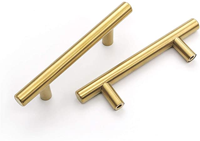 goldenwarm 26Pack | 3 '' Cabinet Pulls Gold Cabinet Handles Brushed Brass Drawer pulls Stainless Dresser Pulls Brass Kitchen pulls for Cabinets 5'' Length, 3'' Hole Center