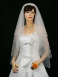 2T 2 Tier Beaded Edge Bridal Wedding Veil - White Fingertip Length 36