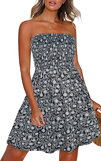 CHICGAL Summer Dresses for Women Beach Cover Ups Strapless Boho Floral Print Sundress