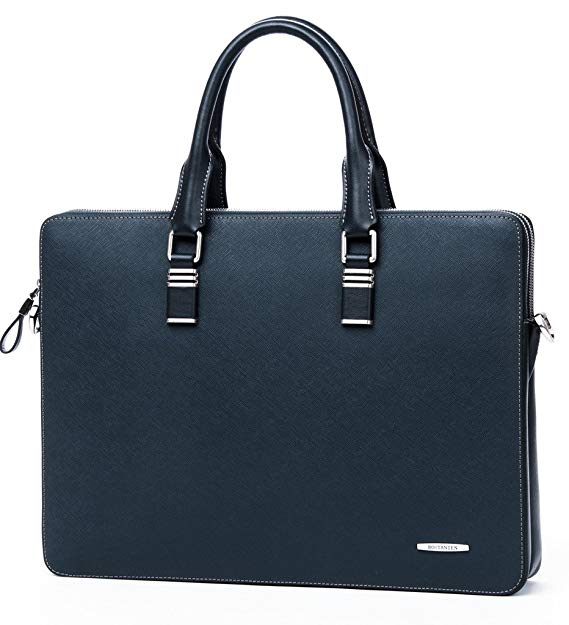 BOSTANTEN Leather Briefcase Laptop Office Business Bag for Men & Women Blue Cross