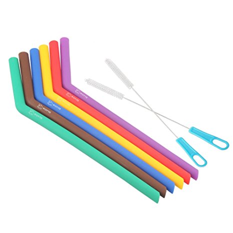 WOVTE Reusable Silicone Straws with Cleaning Brush for 20 30 Ounce YETI and RTIC Tumblers, Smoothies & Milkshakes, Dishwasher Safe, Safe For Kids Pack of 6