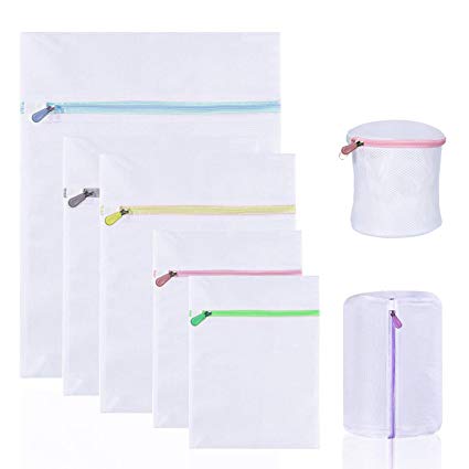 KAKOO Laundry Wash Bags,Multicolor Zipper Mesh Washing Bag Durable Zip Net Travel Bag Storage Organizer for Clothes,Delicates,Underwear,Bra,Lingerie,Socks,Trousers - Set of 7 Pcs