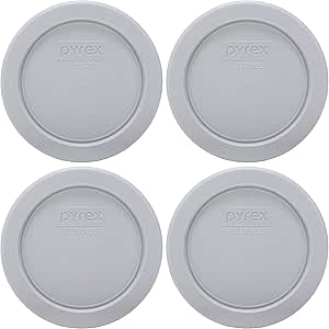 Pyrex 7202-PC Jet Gray Round Plastic Food Storage Replacement Lid, Made in USA - 4 Pack