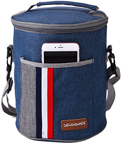 Lunch Bag Food Box Storage Box - Linked Moda Demin Round Bag Print Oxford Fabric with Zip Closure Pocket Insulated Unisex Cooler bag Velcro Adult for outdoor travel park weekend use