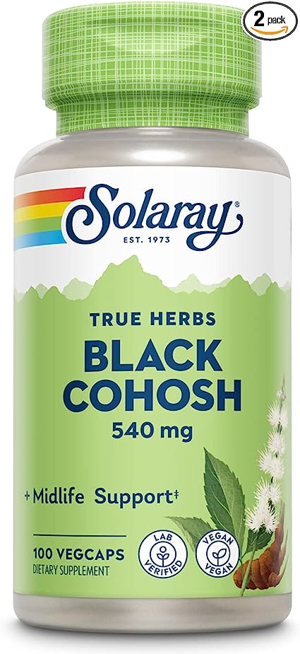 SOLARAY Black Cohosh 540 mg | Women’s Health & Menopause Support Supplement | Whole Root | Non-GMO, Vegan & Lab Verified | 100 VegCaps