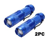 2PCS WAYLLSHINETM BLUE 7W 300LM Mini CREE X-PE LED Flashlight Torch Adjustable Focus Zoom Light Lamp for Riding Camping Hiking Hunting and Indoor Activities