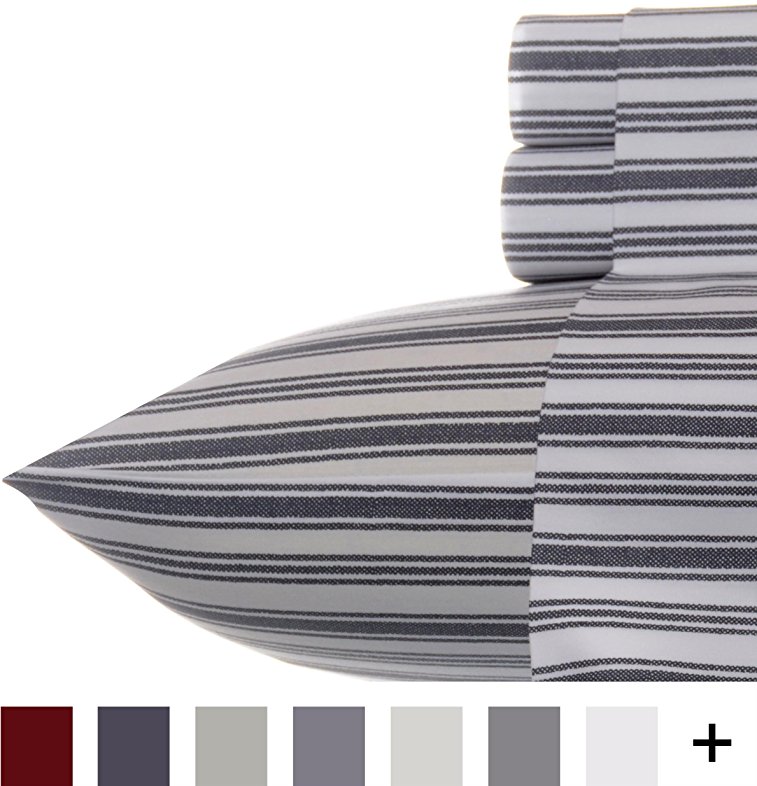 Nautica Stripe Cotton Percale Sheet Set, Queen, Coleridge Charcoal