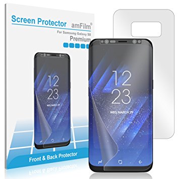 Galaxy S8 Screen Protector (Front and Back), amFilm Full Screen Coverage Wet Application TPU HD Clear [Case Friendly] Screen Protector for Samsung Galaxy S8 with Lifetime Replacement Warranty