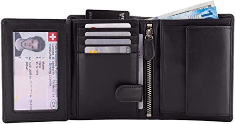 DiLoro Men's Leather Wallet Bifold Flip ID Coin Zip RFID Blocking