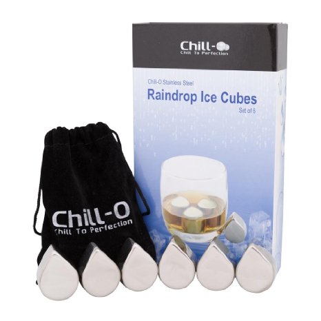 Chill-O Stainless Steel Raindrop Ice Cubes Set Of 6 Wine Chillers - Whiskey Chillers - Vodka Chillers - Champagne Chillers And Spirits Chillers