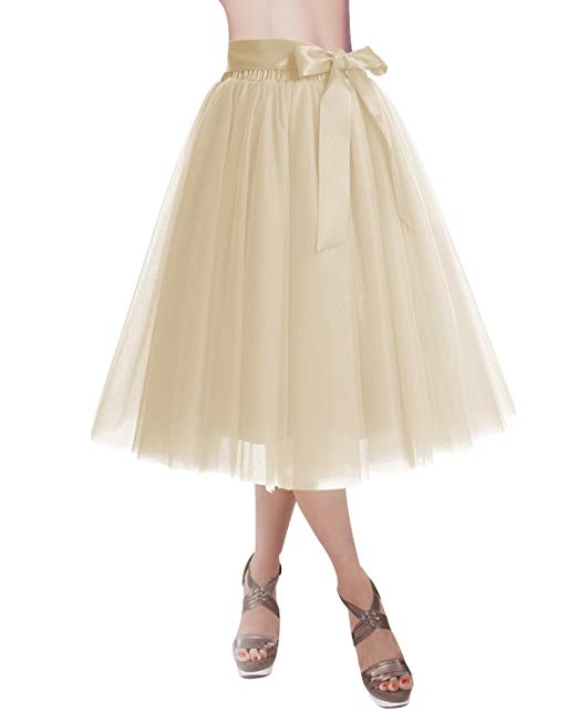 DRESSTELLS Knee Length Tulle Skirt Tutu Skirt Evening Party Gown Prom Formal Skirts