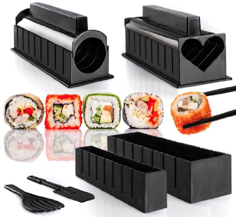 Sushi Making Kit with 6 Cute Shapes, Your First Sushi Step-By-Step Instructions Included, Sushi Maker Used in Restaurants, Rice Mold Set for Beginners