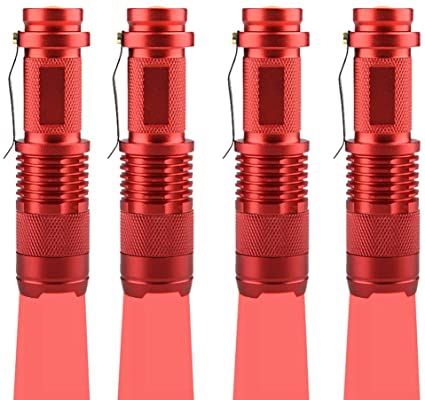 WAYLLSHINE (Pack of 4) Single Mode Red Light Flashlight, 1 Mode Red LED Flashlight Red Flashlight Torch, Red LED Red Light For Astronomy, Aviation, Night Observation-Red House