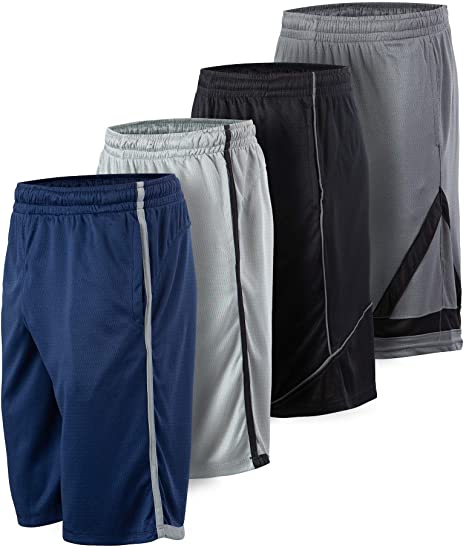 Essential Elements 4 Pack: Men's Active Performance Athletic Basketball Workout Gym Knit Shorts with Pockets