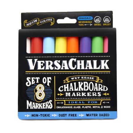 Chalkboard Chalk Markers by VersaChalk 8-Pack Dust Free Water-Based Non-Toxic  Wet Erase Chalk Ink Pens