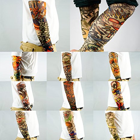 10pc Fake Temporary Tattoo Sleeves Body Art Arm Stockings Accessories by Kare&Kind - Designs Tribal, Dragon, Skull, and Etc.