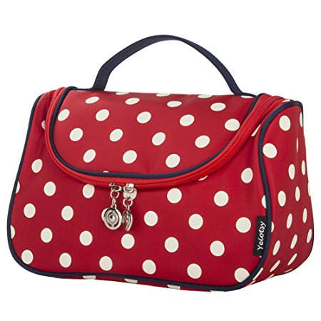 Cosmetic Bag Red, Yeiotsy Polka Dots Toiletry Organizer Travel Bag for Women (Classic Red)